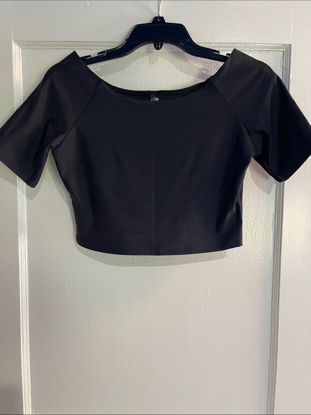 Blackmilk Black Cropped Boatneck Top with Short Sleeves